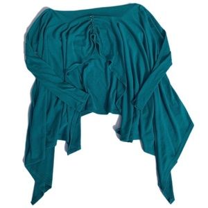 Napoli womens size small teal green lengthy layered stylish cardigan sweater